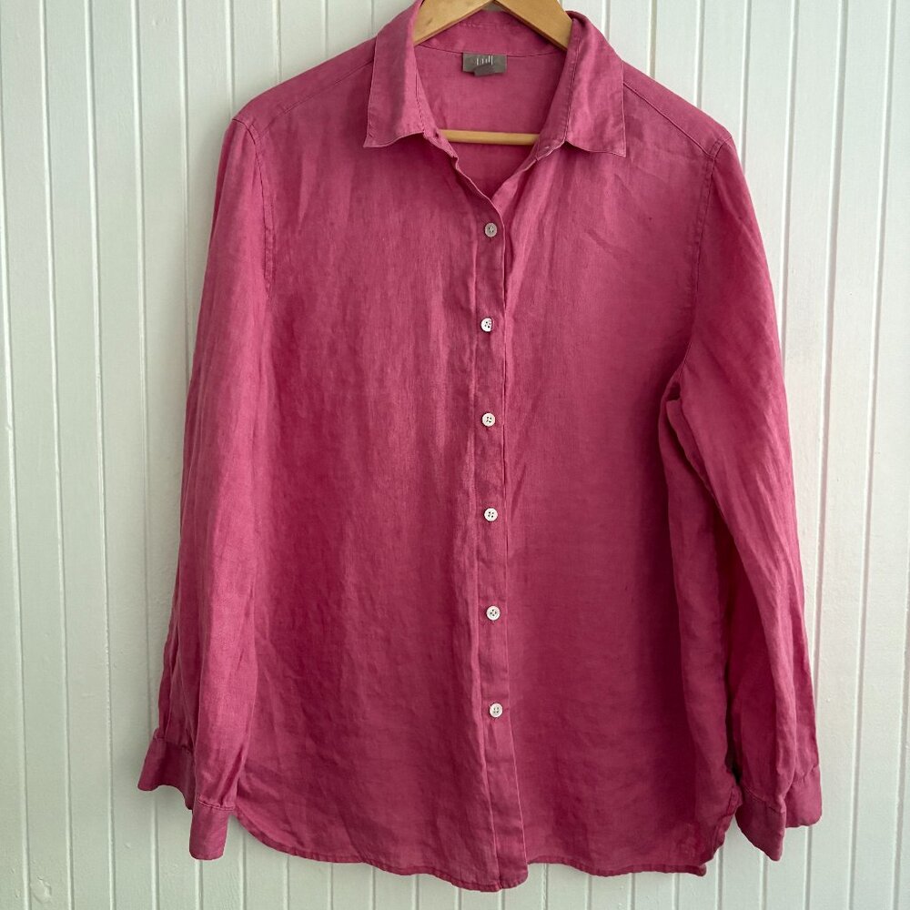 J. Jill Pink 100% Linen Button Front Long Sleeve Shirt